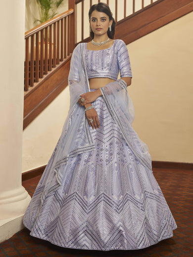 Impressive Lavender Sequence Work Silk Party Wear Lehenga Choli